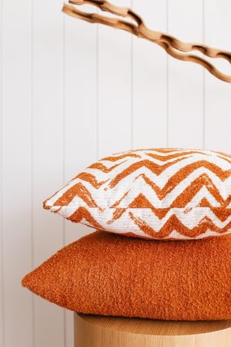 Woven Jacquard Throw Pillow Cover, Pack of 1 Geometric Pattern Textured Decorative Cushion Covers for Sofas, Couches, Fade Resistant Pillow for Sofa & Couch, Havana, Orange-White 18x18 Inch - color: Orange & White
