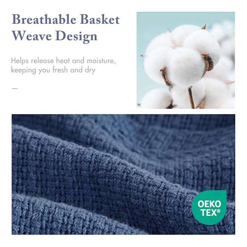 Madison Park Freshspun Basketweave Luxury Cotton Blanket Navy 108x90" King Size Basketweave Premium Soft Cozy 100% Cotton For Bed, Couch or Sofa - color: Navy, size: King