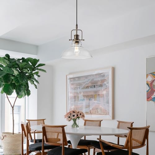WILON Pendant Lights Kitchen Island Lighting, 11" Rust-Coloured Farmhouse Hanging Light Fixture, Kitchen Pendant Lighting Over Island Clear Glass Shade for Dining Hallway Entryway Bar - color: Rust-Colo