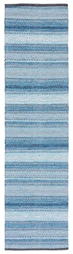 SAFAVIEH Montauk Collection Runner Rug - 2'3" x 9', Grey & Blue, Handmade Flat Weave Boho Stripe Cotton, Ideal for High Traffic Areas in Living Room, Bedroom (MTK851G) - color: Grey/Blue, size: 2'3" x 9' (Runner)