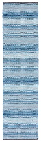 SAFAVIEH Montauk Collection Runner Rug - 2'3" x 9', Grey & Blue, Handmade Flat Weave Boho Stripe Cotton, Ideal for High Traffic Areas in Living Room, Bedroom (MTK851G) - color: Grey/Blue, size: 2'3" x 9' (Runner)