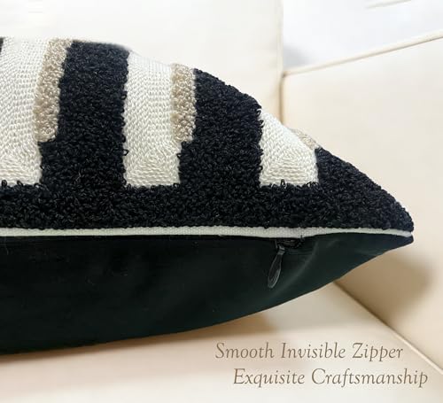 20"x20" Black Cream Stripe Tufted Pillow Covers Luxury Geometric Accent Pillows Soft Woven Decorative Pillow Cases for Couch, Sofa, Bedroom Décor (Black, 20"×12") - color: Black, size: 20" x 12" (Pack of 1)