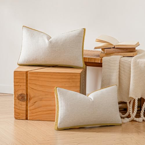 a moment Loop Yarn Linen-Like Pillow Cover Natural Soft Decorative Throw Pillow Case Farmhouse 12x20 Inch, Bohemian Textured Cushion Cover for Sofa Bed, Wrinkle-Resistant Home Decor Mustard Yellow - color: Mustard Yellow, size: 20" x 12" (Pack of 2)