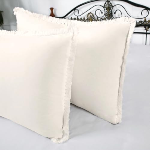 Ivory Euro Sham Covers Tassel Cream European Sham 26x26 Set of 2 Boho Fringed Euro Pillowcases Decorative Off White Pillow Covers Cotton Large Square - color: Ivory, size: 26" x 26" (Pack of 2)