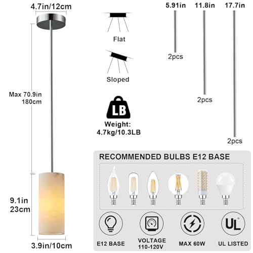 YUYI 3-Pack Marble Pendant Light, Modern Minimalist Single Pendant Lamp Fixture, Handmade Natural Stone Hanging Light for Kitchen Island Bedside Bar Counter, Dimmable E12 Socket - color: 3-Nickel, size: 3 Pack