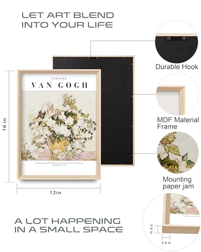 HesenDot Van Gogh High Framed Wall Art Set of 3, 12x16in Neutral Floral Canvas Prints, Abstract Landscape Artwork for Living Room Bedroom Gallery Office Home Décor - color: Framed Van Gogh Nature Set, size: 16"L x 12"W