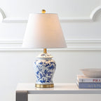 JONATHAN Y 22" Blue/White Ceramic Table Lamp, French Country Chinoiserie Ginger Jar LED Bedside Lamp for Living Room Bedroom, White Linen Shade, JYL3005A - color: Blue/White, size: Set of 1
