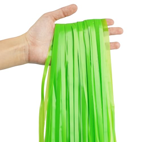 Lime Green Streamers Party Backdrop - GREATRIL Tinsel Curtain for St Patrick's Day/Frog/Wizard - 3.2ft X 8.2ft - 2 Packs - color: Lime Green