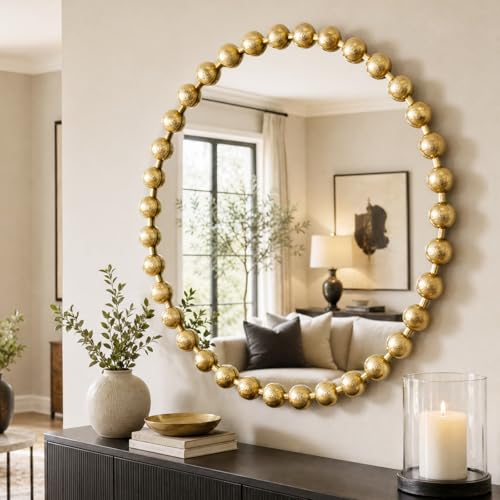 Madison Park 27 inch Gold Round Mirror, Round Mirrors for Wall Decor, Metal Frame Circle Mirrors for Bathroom, Living Room, Circle Wall Metal Art Mirror - color: Gold, size: 27"L x 27"W