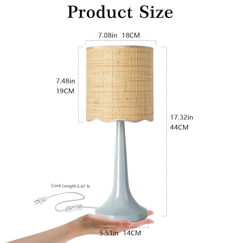 Light Blue Rattan Small Table Lamp for Bedroom, Light Blue Wicker Lamps for Bedside Nightstand, Rattan Shade Small Table Shape Lamps for Small Spaces for Kitchen Counter, Home Office, Living Room - color: Blue