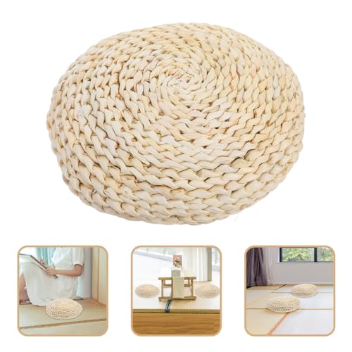 Sewroro Tatami Floor Pillow Round Straw Woven Padded Sitting Cushion Japanese Style Seat Pillow Floor Straw Mat Meditating Furniture Floor Mat for Home Temple 30cm