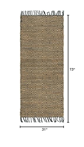 Unique Loom Braided Jute Collection Area Rug - Assam (2' 7" x 6' 1" Runner, Black/ Natural) - color: Black/Natural, size: 2'7" x 6'1" (Runner)