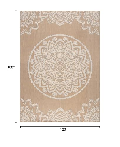 CAMILSON Outdoor Rug 10x14 Modern Area Rugs for Large Indoor and Outdoor Patios and Porches - Washable, Non-Shedding, Easy-to-Clean Outside Carpet (10 x 14, Medallion - Beige/White) - color: Medallion - Beige / White, size: 10' x 14' (Rectangular)
