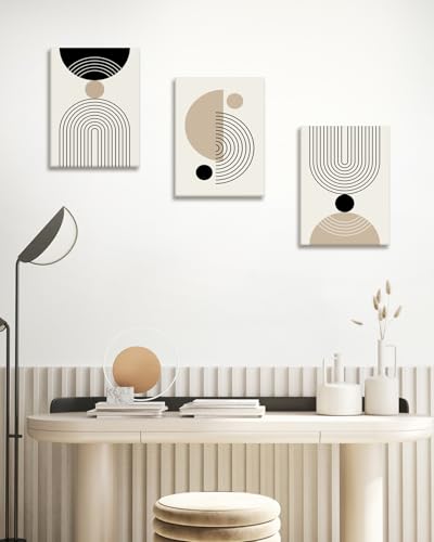 HesenDot Abstract Geometric Wall Art Set of 3, 30x40CM Minimalist Line Framed Canvas Prints, Boho Modern Neutral Beige Black Shapes Wall Decor for Living Room Bedroom Bathroom Office Home - color: Boho Line Wall Art-Framed, size: 16"L x 12"W