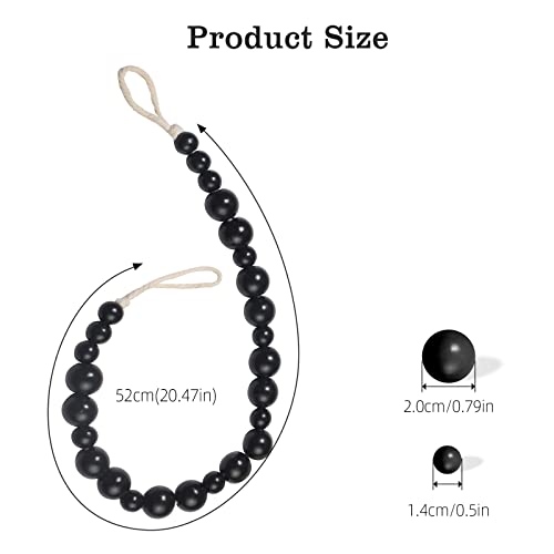 Hion 4 Pcs Boho Curtain Tiebacks,Wood Beads Curtain Holdbacks,Outdoor Farmhouse Tie Backs for Curtains,Curtain Holders for Drapes Home Office Room Decor with Hooks(Black) - color: Black, size: 4 Pack