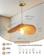 Boho Rattan Pendant Light, 16.1" Handmade Woven Chandelier for Dining Room Wicher Hanging lamp Farmhouse Rattan Chandelier for Kitchen Island Living Room Bedroom - color: 16.14″-Fan-shaped