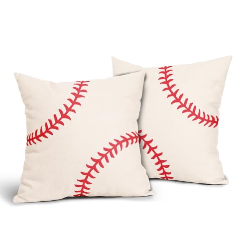 Baseball Pillow Covers 16x16 Inch Set of 2 Sport Themed Cotton Linen Decorative Throw Pillow Case Ball Stitches Cushion Covers for Boy Room Bedroom Sofa Living Room Chair Home Decor - color: Baseball, size: 16" x 16" (Pack of 2)