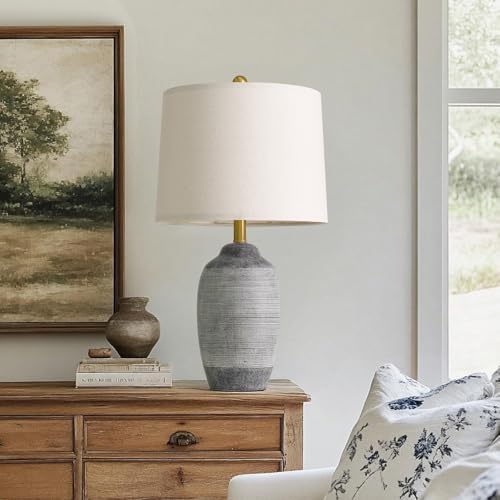 USumkky 24.5" Vintage Ceramic Table Lamp with 5FT Cord,Single Farmhouse Rustic Bedside Lamp with Natural Textured Finish, Nightstand Lamps for Living Room, Bedroom End Table Office Rustic Black & Gray - color: 24.5" Rustic Black & Gray