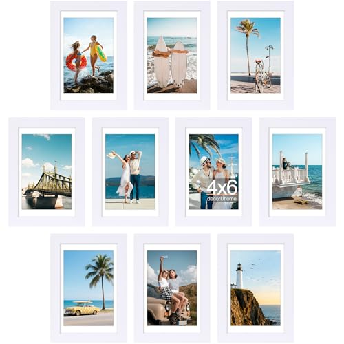 decorUhome 4x6 Picture Frame Set of 10, Display Photos 3.5x5 with Mat or 4x6 Unmatted for Picture Frames Collage Wall Decor, White - color: White, size: 4x6