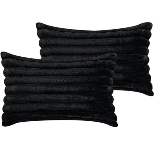 20" x 12" Black Throw Pillow Covers Pack of 2, Soft Fluffy Faux Fur Decorative Pillows for Couch, Bed Cover with Velvet Back for Living Room, Home Décor for Sofa (50cm x 30cm, No Inserts Included) - color: Black, size: 20" x 12" (Pack of 2)