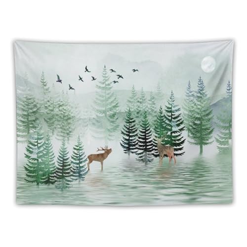 ZhiRain Farmhouse Deer Tapestry Wall Hanging Retro Rustic Forest Lake Pine Tree Country Lodge Cabin Vintage Tapestries Home Decor for Living Room Bedroom Apartment Dorm 30"x40" - color: Cabin-20, size: 30"L x 40"W