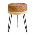 YMYNY Pouf Ottoman, Handmade Natural Water Hyacinth, Pastoral Style Footrest, Footstool with 4 Metal Legs Round Vanity Stool for Bedroom, Hallway, Living Room 12.59"L×12.59"W×17.71"H White UHBD029W - color: White