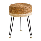 YMYNY Pouf Ottoman, Handmade Natural Water Hyacinth, Pastoral Style Footrest, Footstool with 4 Metal Legs Round Vanity Stool for Bedroom, Hallway, Living Room 12.59"L×12.59"W×17.71"H White UHBD029W - color: White