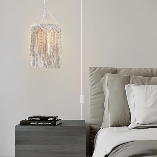 Boho Lamp Plug in Pendant Light, 15 FT Hanging Lights with Plug in Cord, Hanging Lamp with Handmade Macrame Lamp Shade, On/Off Switch, Hanging Light Fixture for Bohemian Decor Bedroom Living Room - color: Type2