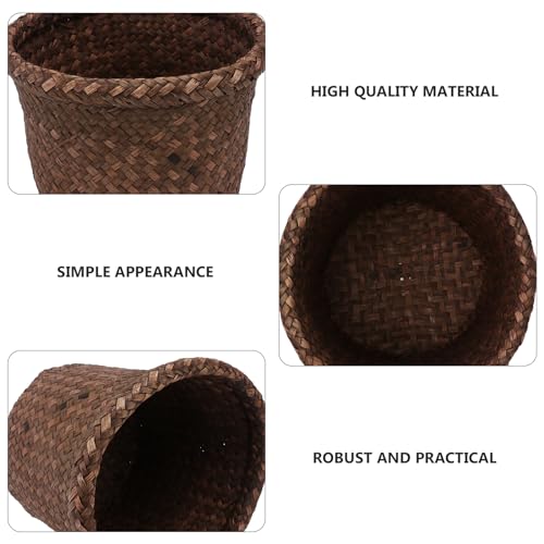 NUOBESTY Round Seagrass Planter Basket: 5.5x7.1" Woven Pots Cover Plant Pots Containers - Wicker Plant Basket Desktop Sundries Container - for