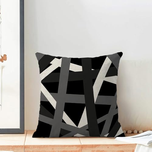 Boho Pillow Covers 16x16 Set Of 2 Abstract Modern Black Gray Stripe Line Throw Pillow Cover Geometric Modern Minimalist Decorative Pillowcase Linen Cushion Case For Home Sofa Outdoor Decoration - color: Black Gray-stripes, size: 16" x 16" (Pack of 2)