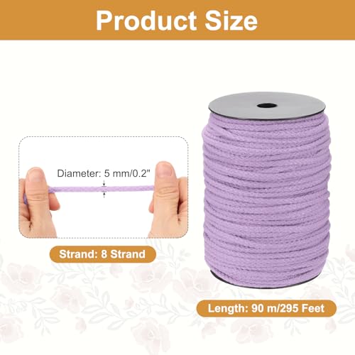 MECCANIXITY Macrame Cord 5mm x 295 ft Handmade Natural Cotton Rope, 8 Strand Twisted Braided Rope Cord for Plant Hanger Wall Hanging Dream Catcher Crafts Home Decoration, Light Purple - color: Light Purple