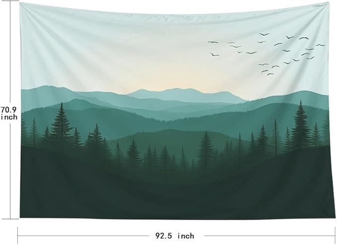 EMMTEEY Nature Tapestry Green Mountains Forest 92.5X70.9 Inch Extra Large Tapestry Wall Art Hanging Tapetries for Bedroom Living Room Dorm Décor