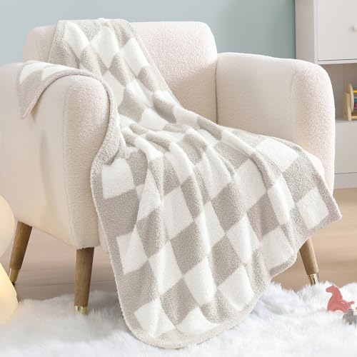 WRENSONGE Checkered Throw Blanket, Taupe Soft Cozy Fluffy Warm Hand Made Throw Blankets for Couch, Sofa, Chair, Bed, Camping, Picnic, Travel Lightweight Bed Blanket - 30"*40" - color: Art Taupe, size: Small(30''x40'')