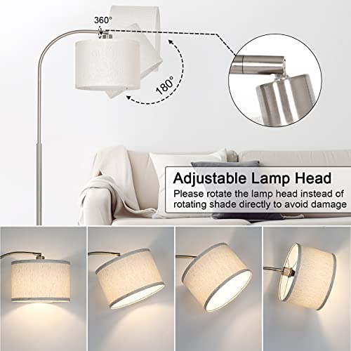 Arc Floor Lamp, Dimmable Floor Lamp for Living Room, Standing Lamp with Adjustable Drum Shade, Tall Pole Lamp for Bedroom Study Room Office, 9W 3000K LED Bulb Included - color: Silver
