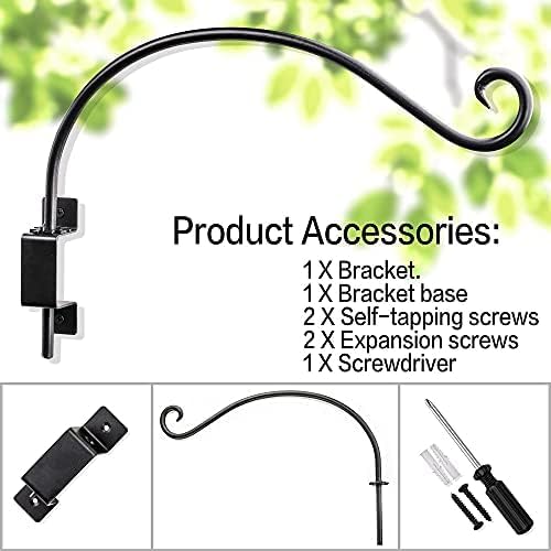 Qiang Ni Plant Hanger Outdoor: 16 Inch Bird Feeder Bracket for Garden Patio Decor - 2 Piece Swivel Adjustable Wall Mount Plant Hook for Hanging Flower Baskets
