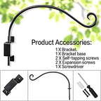 Qiang Ni Plant Hanger Outdoor: 16 Inch Bird Feeder Bracket for Garden Patio Decor - 2 Piece Swivel Adjustable Wall Mount Plant Hook for Hanging Flower Baskets