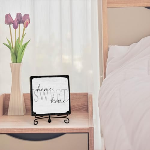 Inspirational Home Desk Decor, Home Sweet Home Sign, Desk Decorations For Office Home Living Room Bedroom, Farmhouse Shelf Decor, Inspirational Gifts, Wooden Plaque With Stand (B12)
