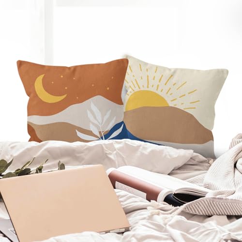 HIWX Boho Pillow Covers, Boho Sun Moon Mountains Decorative Pillowcase Throw Pillow Cover 18x18,Boho Throw Pillows,Boho Sun Desert for Sofa Bed Room Home Bedroom Decor Set of 2 Pillow Case（Orange） - color: Orange-boho-set of 2