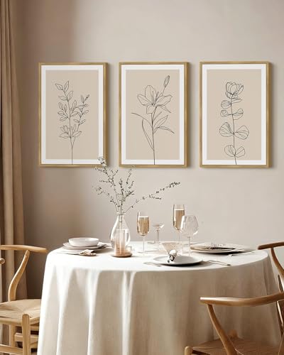 Drsoum Black Line Flower Wall Art Vintage Floral Minimalist Wall Hanging Decor Bohemain Botanical Prints Artwork for Bedroom Living Room Hallway 16x24in Natural Framed - color: Bohemain Flower, size: 16x24in, Natural Framed