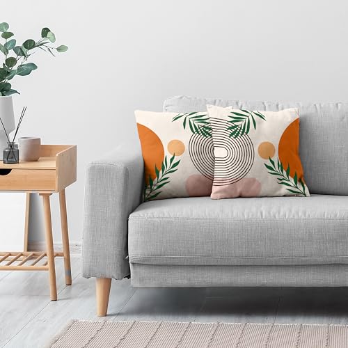 Boho Mid Century Throw Pillow Covers 18x18 Inches Modern Geometric Abstract Art Pillow Case Set of 2 Soft Velvet Couch Pillows Cushion Cover for Bed Sofa Living Room (Orange, 18" x 18") - color: Orange