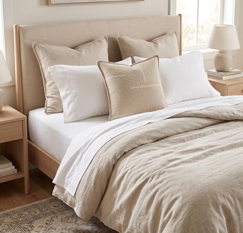 SanVia Cotton Throw Pillow Covers 20x20 – Handwoven Jacquard Texture, Fade-Resistant, No Pilling – Hidden Zipper, Decorative Cushion Cover for Sofa, Couch, Bed – Insert Not Included (Modern, Beige) - color: Warm Beige, size: 20" x 20"