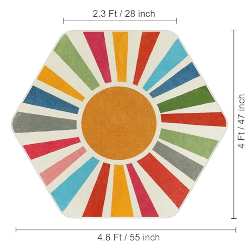 STARUIA Rainbow Machine Washable Rug for Playroom Kids Room, 4'x 4'7" Boho Sun for Girls Boys, Non-Slip Sunshine Carpet Small Play for Classroom Reading Corner Dorm - color: Colorful, size: 4'x4'7"