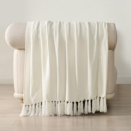 EverGrace Soft Chenille Throw Blanket for Couch, Cozy Plush Fuzzy Decorative Chenille Knit Throw Blanket with Tassels, Lightweight Blanket and Throws for Bed Sofa Gift Home Decor, Ivory White 50"x60" - color: Ivory White, size: 50"x60"