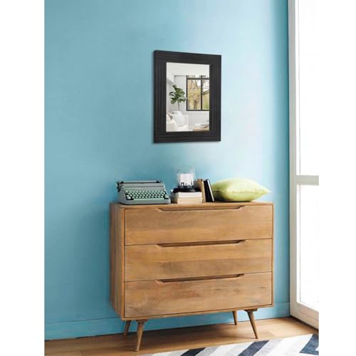 Black Vintage Rustic Wood Framed Wall Mirror Farmhouse Rectanglular Antique Decor Hanging Mirror for Bathroom Bedroom Living Room Entryway Large 16"x12" - color: Black, size: 16"L x 12"W
