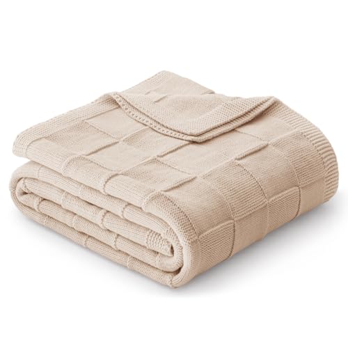 Whale Flotilla Checkered Knit Throw Blanket for Couch, Soft Decorative Knitted Blankets for Sofa Bed, Lightweight Cozy Throws for Spring Summer, 50x60 Inch, Camel - color: Camel, size: 50x60 Inch