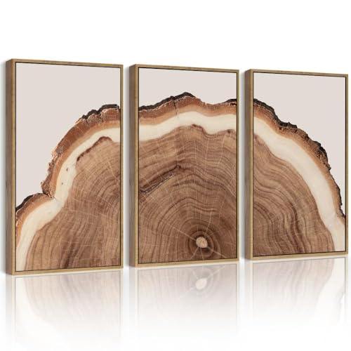 Drsoum Vintage Retro Tree Rings Wood Framed Wall Art Modern Wood Stump Nature Rustic Artwork Bedroom Living Room Ready to Hang 11x14in Natural Framed - color: Flower Boho Wall Art, size: 14L" x 11W", Natural Framed