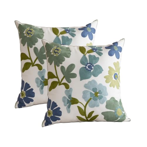 YIcabinet Pack of 2 Throw Pillow Covers,Flower Embroidery Pillow Case Soft Square Decorative Pillowcases for Home Sofa Couch 18x18 Inch - color: Flower