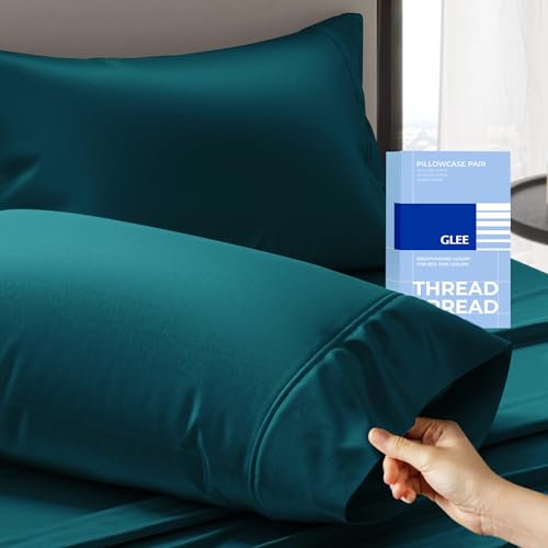THREAD SPREAD 100% Cotton Pillow Cases Queen Size Set of 2 - Luxury 400 Thread Count Queen Pillow Cases (Teal), Soft Cooling Breathable Hotel Cotton Pillowcases, Fits Standard Pillows - color: Teal, size: Queen - Pack of 2