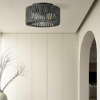12.6”Rattan Flush Mount Ceiling Light Fixtures, 3-Light Boho Light Fixture Rattan Hand-Woven Chandelier Close to Ceiling Light Fixture for Bedroom Hallway Kitchen Dining Room Nursery(Black) - color: 12.6”Black