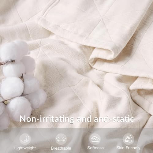 Exclusivo Mezcla 100% Cotton Muslin Throw Blanket for Couch, 4-Layer Moisture-Wicking and Breathable Ultra Soft Gauze Blanket for Spring Summer, 50"x60", Beige - color: Beige, size: Throw (50"x60")